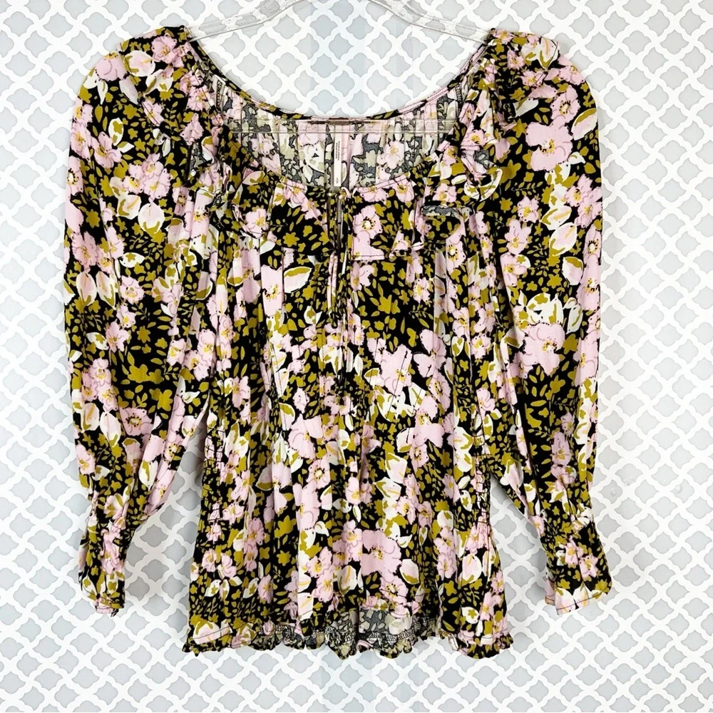 EUC Free People Sweet Memories Blouse in Black Combo